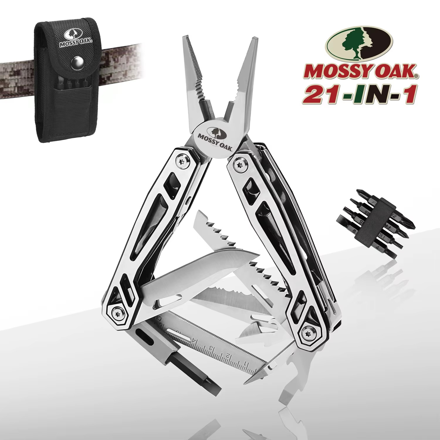 MOSSY OAK 21 in 1 Multi Function Pliers Stainless Steel Portable Pocket Knife wi