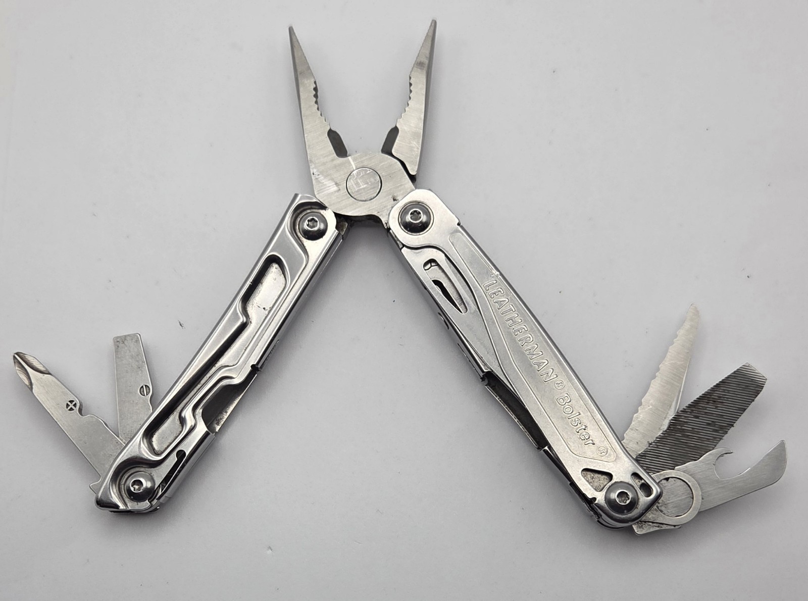 LEATHERMAN BOLSTER 13 TOOL STAINLESS STEEL MULTI-TOOL, EXCELLENT CONDITION!