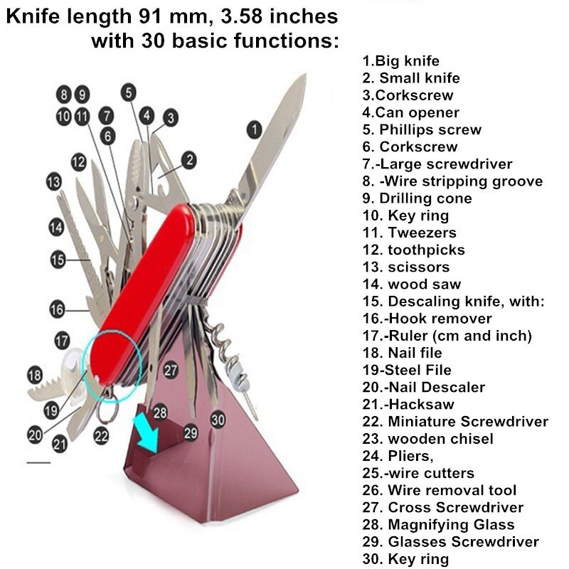 Swiss Fold Survive Multipurpose Outdoor Pocket Army EDC Gear Knife Tools 30 in 1