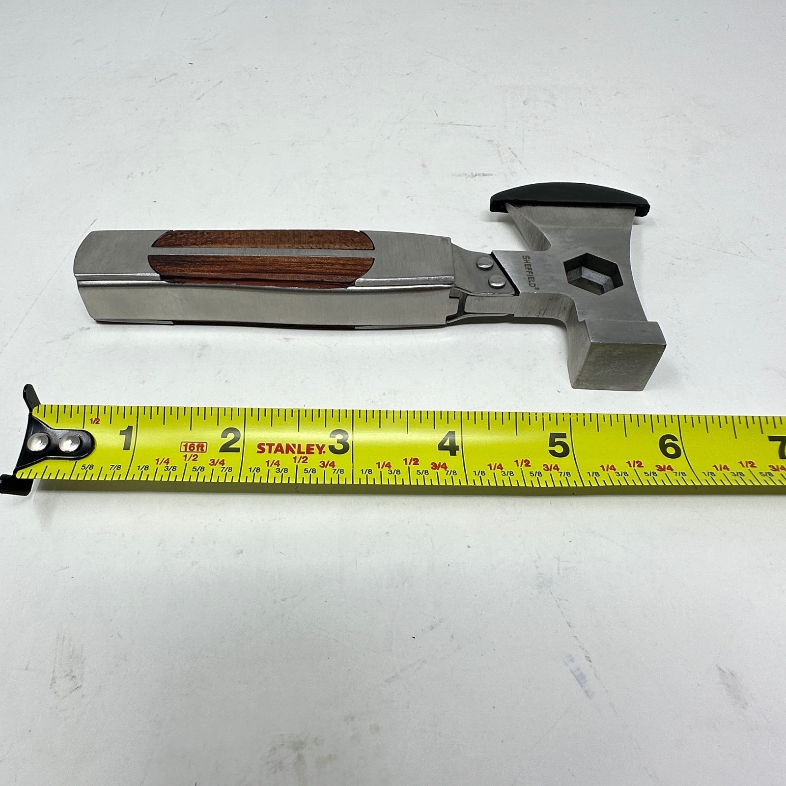 Sheffield Multi-Tool Hammer Hatchet Stainless Steel Wood Inlay with Nylon Pouch