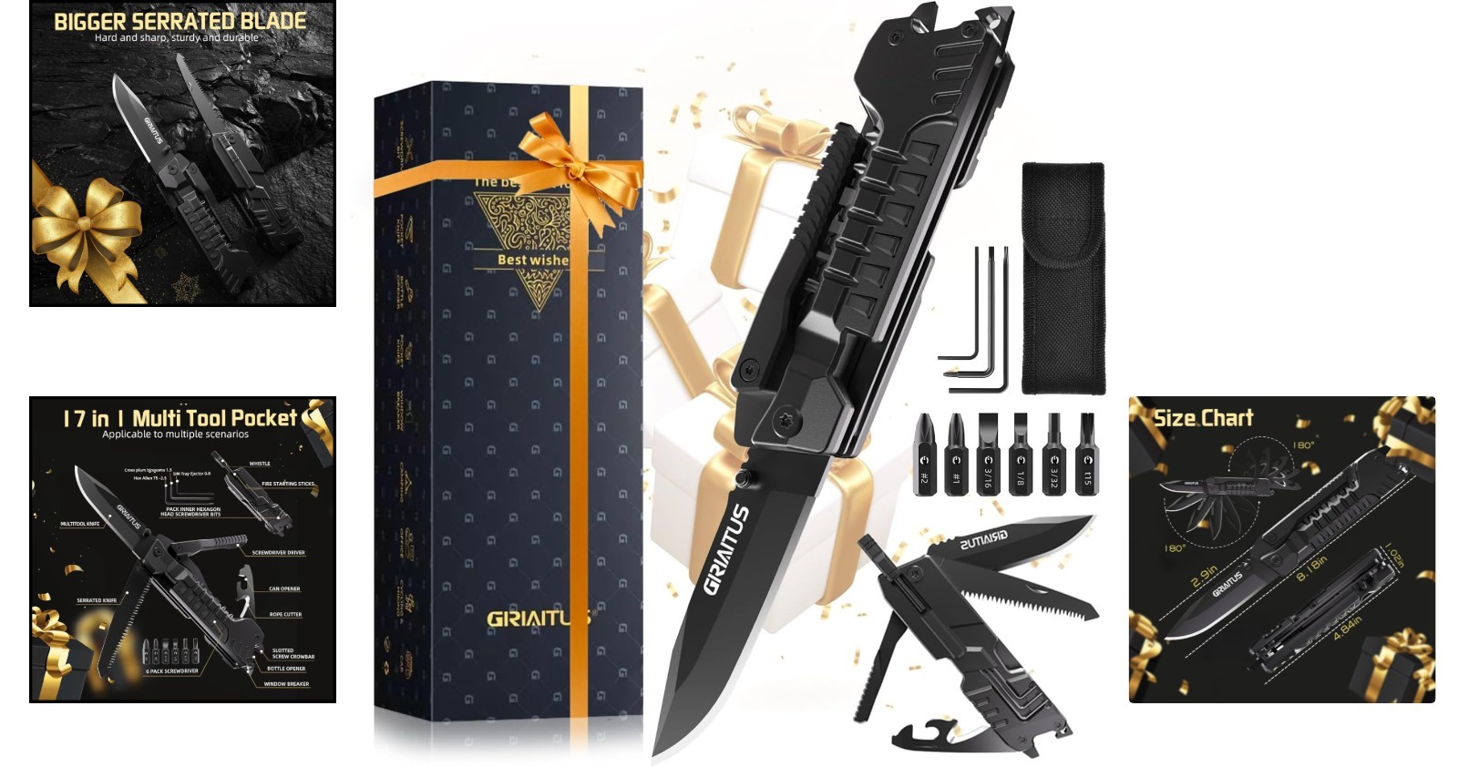 Gifts for Adventurous Men: Compact 17-in-1 Multi-Tool Knife with Safety Lock