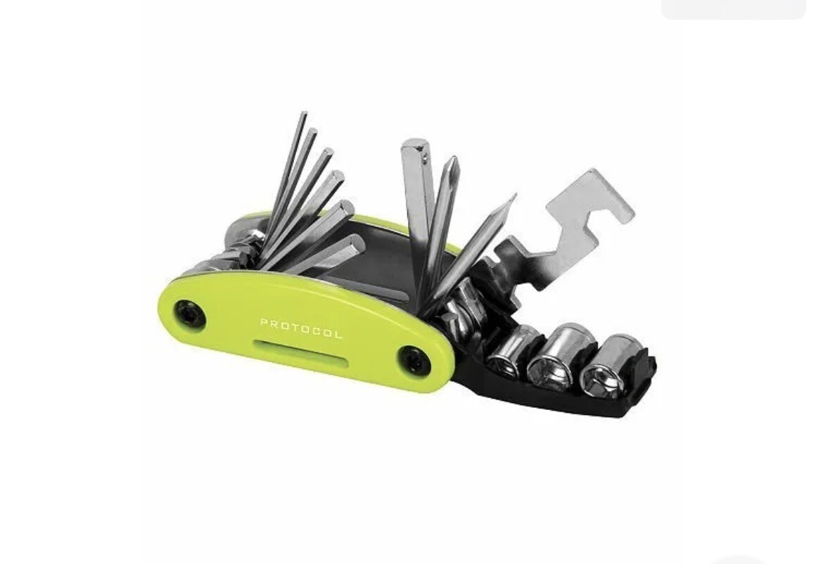 Protocol Wheel Handy Bicycle Multi Tool Neon Green New 15 Functions Nylon Case