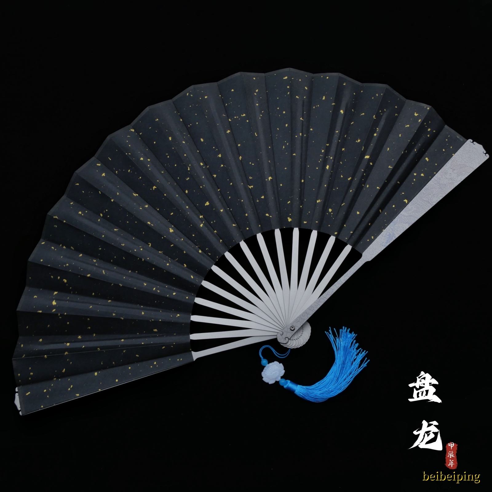 10”Panlong Titanium Alloy Folding Fan Antique Carving Portable KungFu Taiji Fan