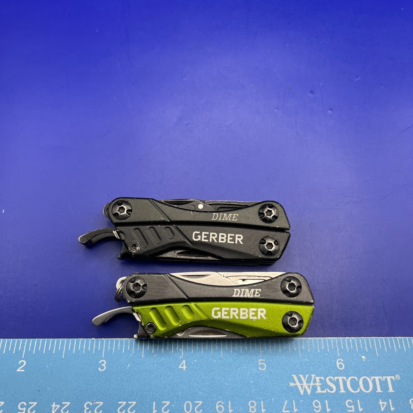 Lot of 2 Gerber Dime Multi-Tools Small Keychain Pliers Knife File Scissors