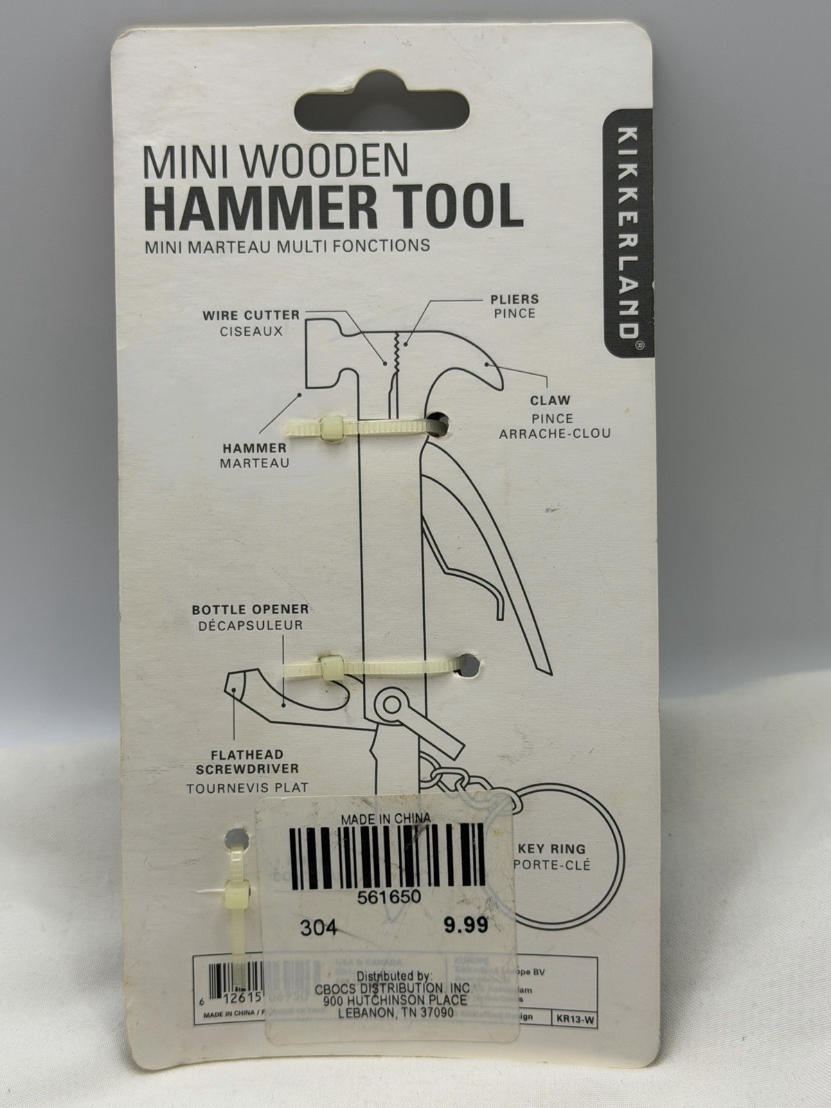 Kikkerland Wood Mini Hammer Tool 7-in-1 Multi Tool Mini Hammer KR13-W Utility