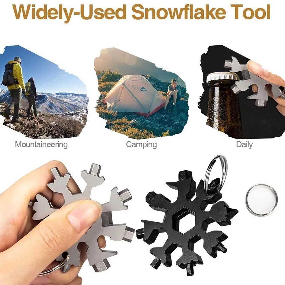 18-in-1 Snowflake Multi-Tool Carbon Steel Pocket Keychain Screwdriver Wrench
