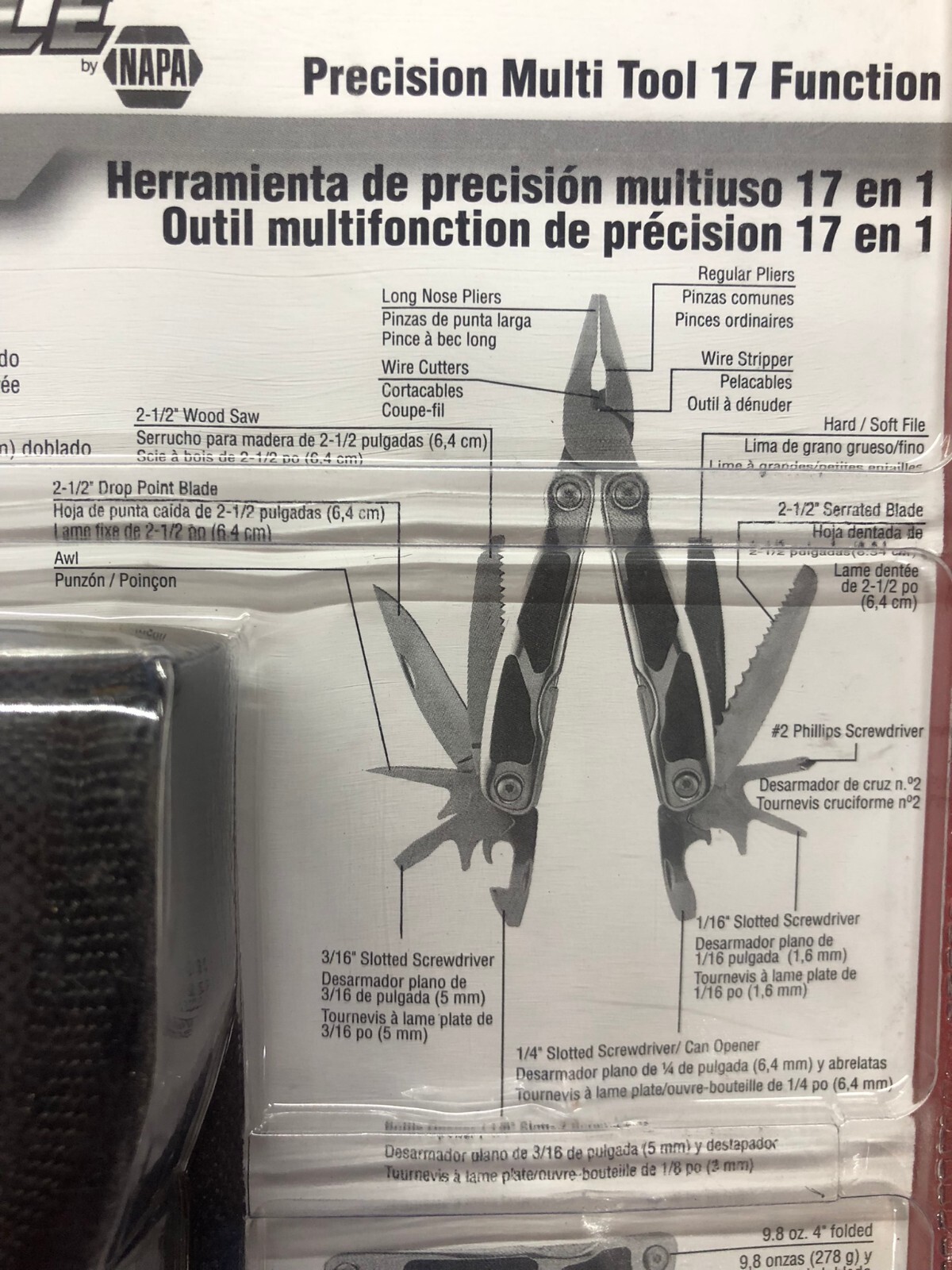 CARLYLE MT17 PRECISION 17 FUNCTION STAINLESS STEEL MULTI TOOL & CASE 9.8oz. 4″