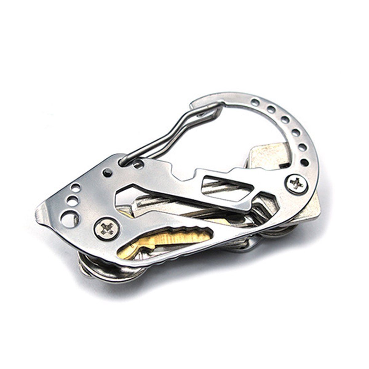 Stainless Multi Tool EDC Pocket Survival Carabiner Screwdriver Keychain Wrench