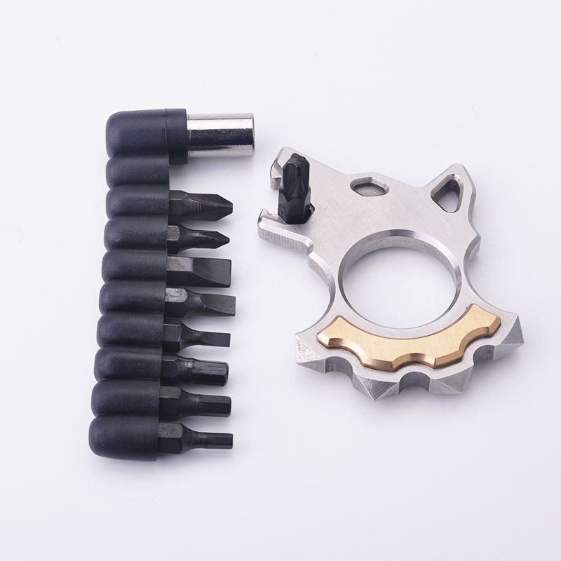 Stainless steel – Titanium alloy Wolf EDC Tool Screwdriver – Brass inlay