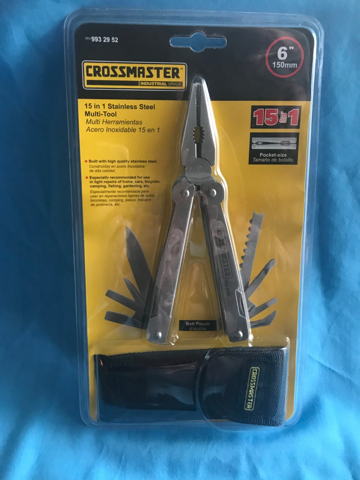 New 6” Crossmaster 15 in 1 Stainless Steel Multi-Tool with Black Belt Pouch