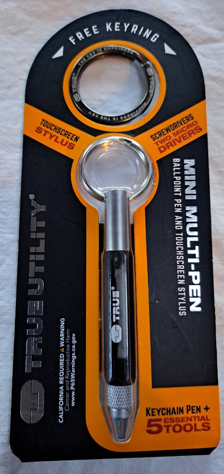 True Utility Aluminum Key Chain Ballpoint Pen, Stylus, Multi-Tool