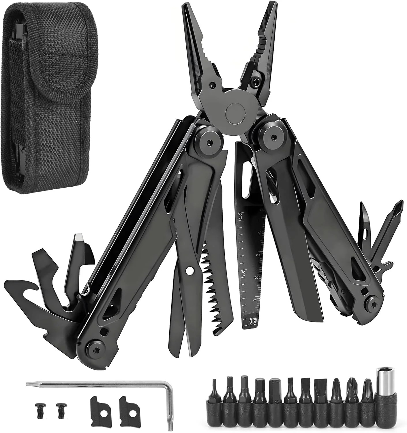 Multitool, 28-in-1 Stainless Steel Multi-Tool with Pocket Knife, Self-locking Pl