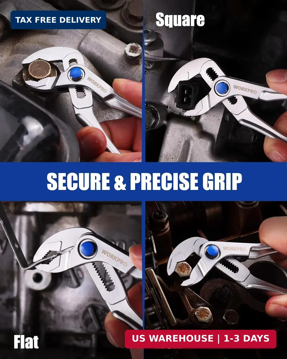 WORKPRO Mini Water Pump Pliers, 4-Inch Groove Joint Pliers, Fast Adjustable Tong