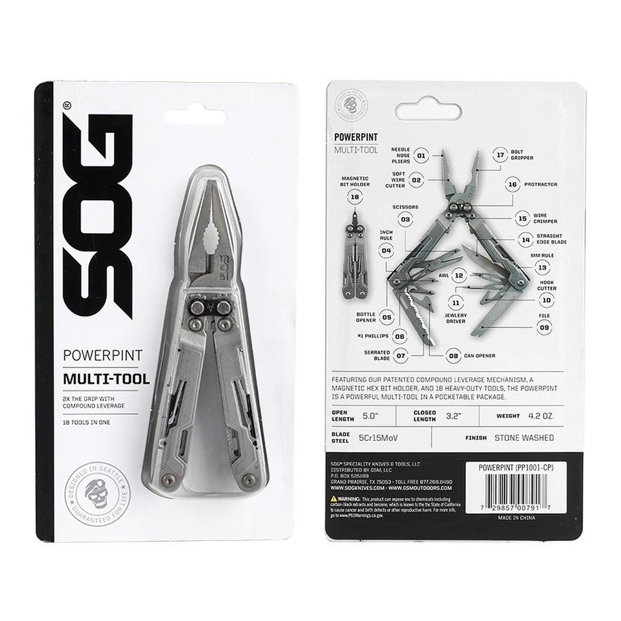 SOG PowerPint 18-in-1 Tactical Multi-Tool Pocket Knife Scissors Screw Pliers