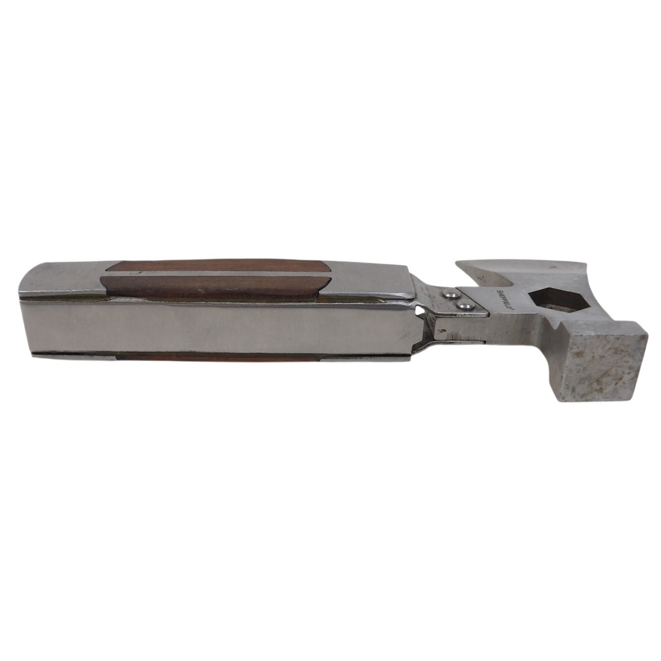 Sheffield Multi-Tool Axe Hammer Hex Wrench Wood Handle Folding Knife Saw File