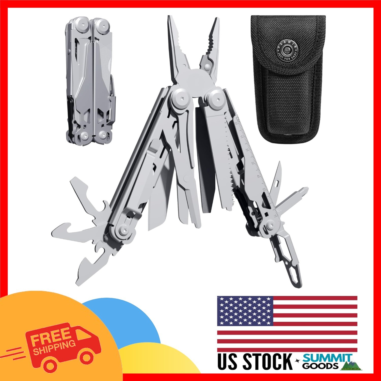 Compact 22-in-1 Multi-Tool with Safety Locking Feature for Camping & Hiking