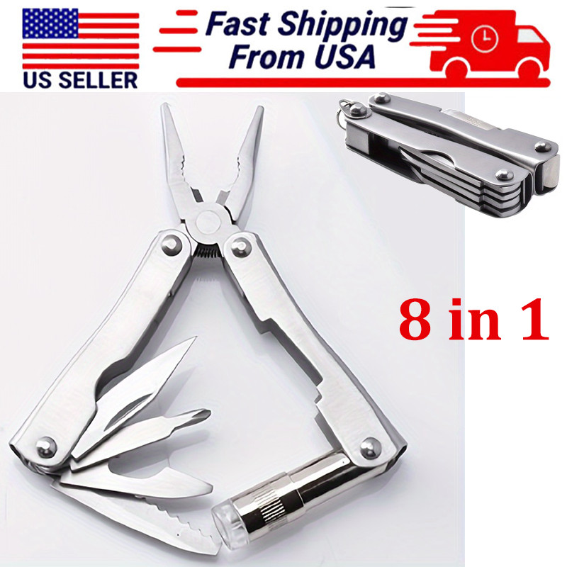 8 in 1 Folding Multitool Pliers Stainless Steel Pocket Knife Outdoor Multi Tools