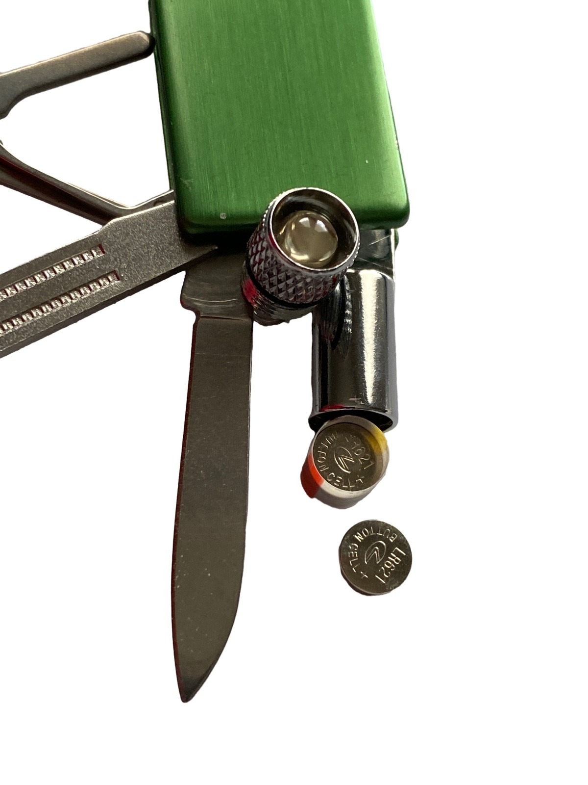 Multi-Tool Pocket Knife Green Keychain Camping Survival Tool Light Needs Battery