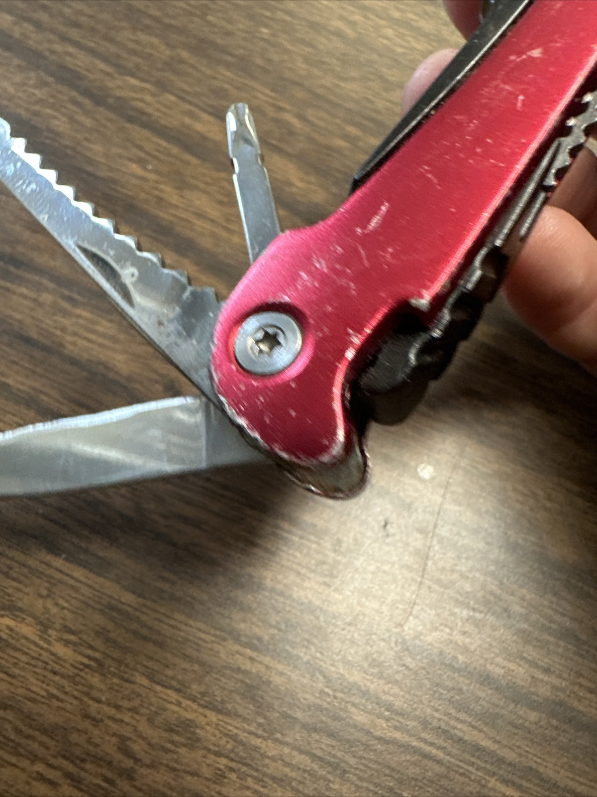 Sheffield Mini Multi Tool 9 in 1 Red Handle Knife Pliers Saw Screwdriver