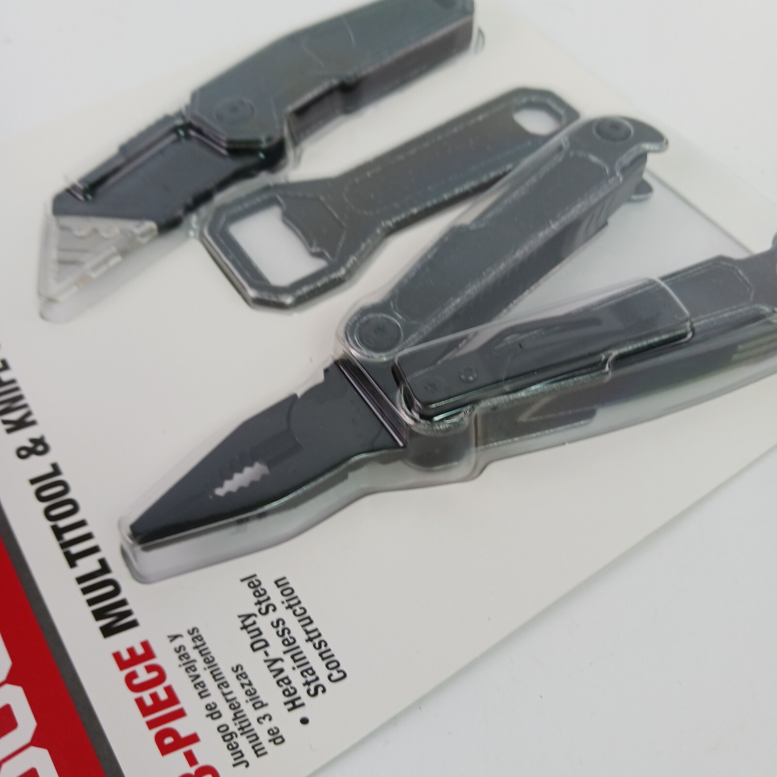 Multitool bundle w/ box knife & bottle opener. Black metal. Camping / Emergency