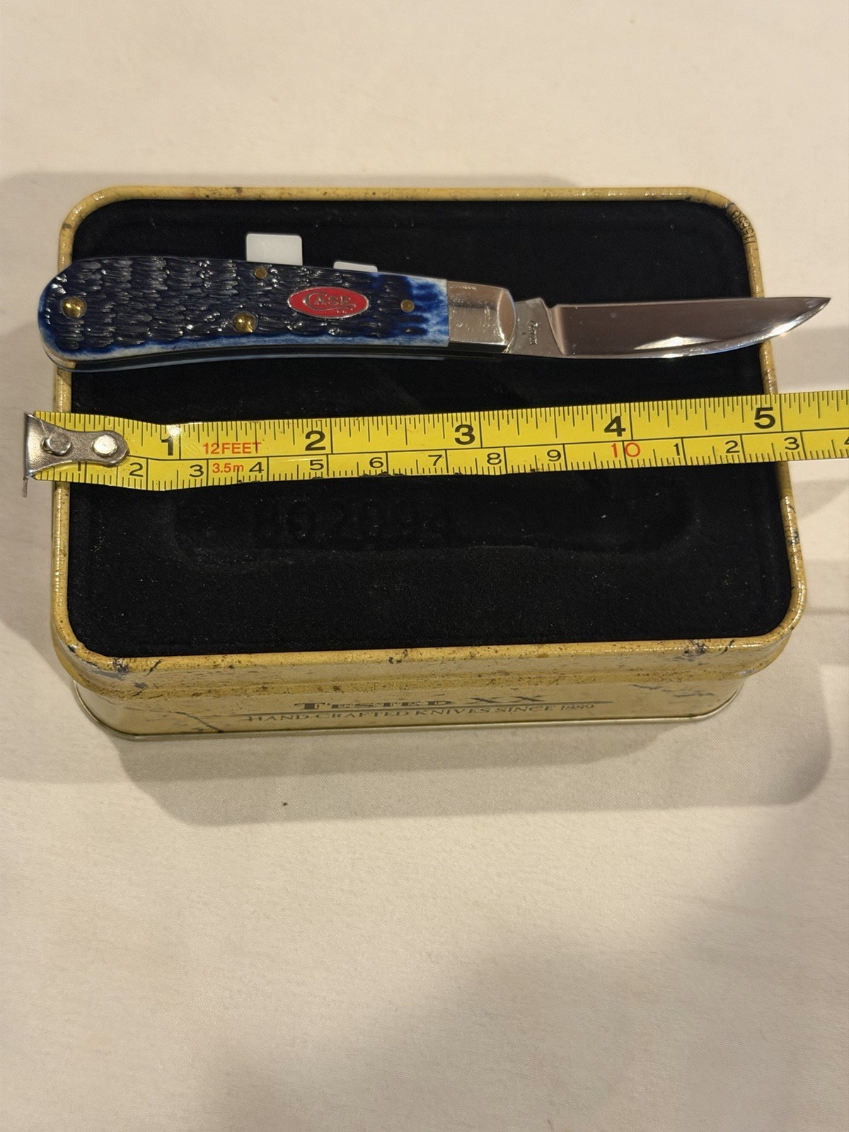 2008 Case XX Tony Bose Navy Blue Swayback Single One Blade Knife In Tin Case