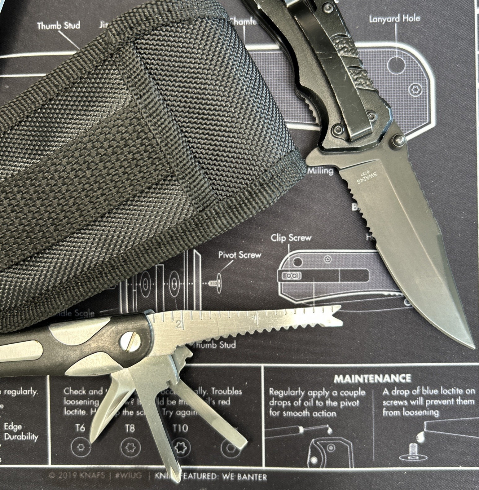 Multi Tool Pliers & Pocketknife Lot of 2 Stainless W/Sheat Camping EDC VGUC
