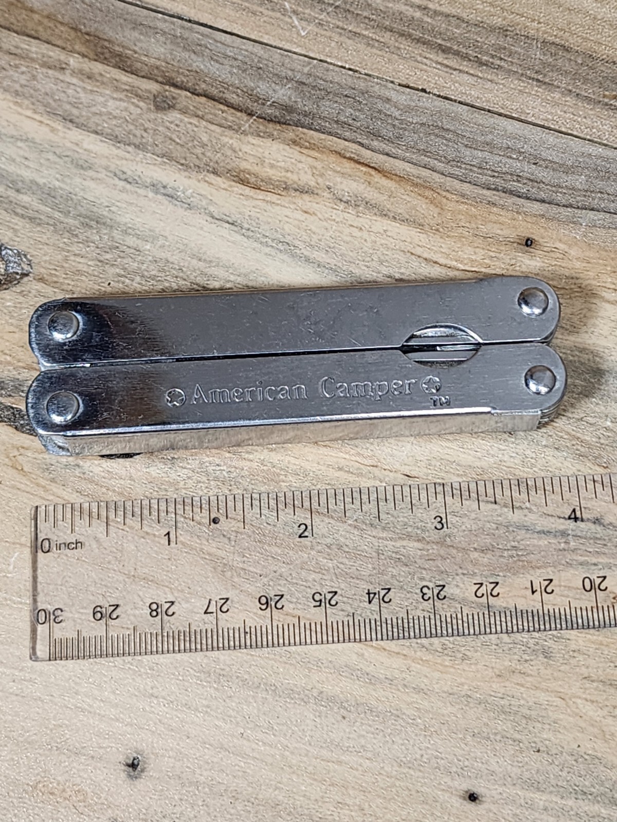 American Camper Multi-Tool Pocket Knife Pliers Silver – Brown Leather Case T161
