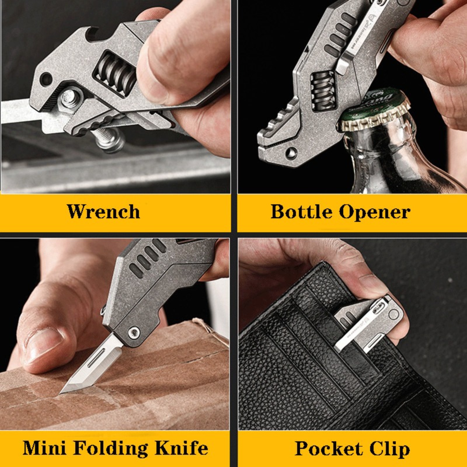 EDC Titanium Alloy Multi Tools Adjustable Wrench Pocket Folding Knife Keychain