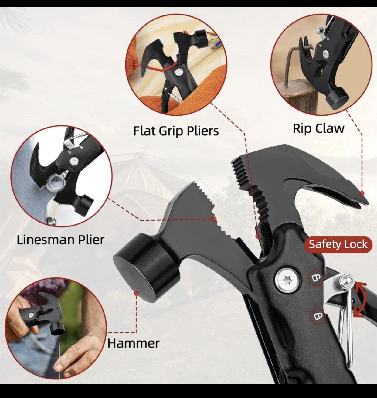 Hammer Multi Tool Camping Accessories Survival Gear Multi Tools With Nylon Case