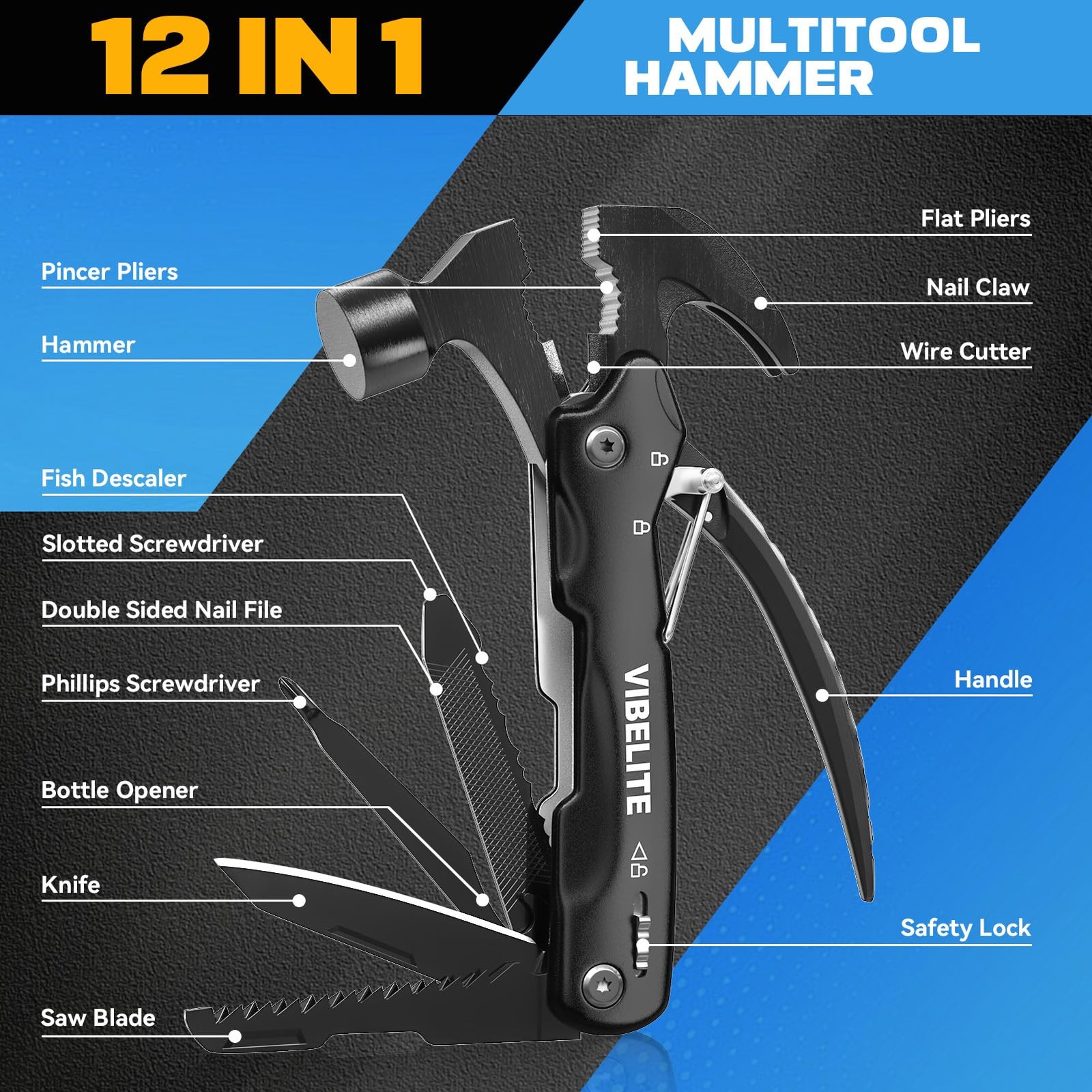 Gifts for Men, 12 in 1 Multitool Hammer for Camping, Hunting, Hiking, Birthda…