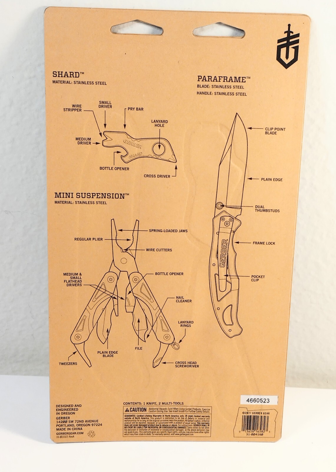 Gerber Paraframe Knife, Shard and Multi-Tool 3 pc Combo Pack