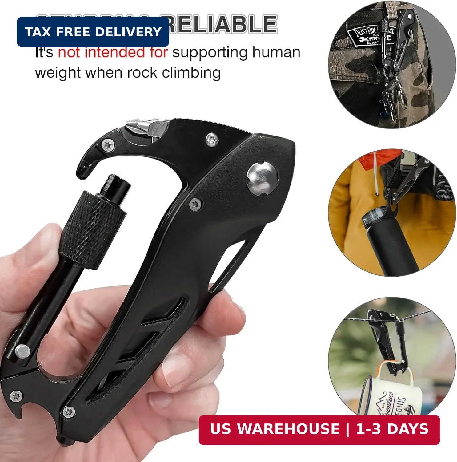 FUNBRO Multitool Carabiner with Pocket Knife, Stocking Stuffers Gifts for Men, E