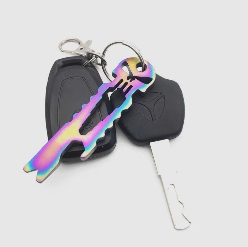 TC4 Titanium Skull Outdoor EDC Crowbar Keychain Tactical Pry Bar Opener Crowbar