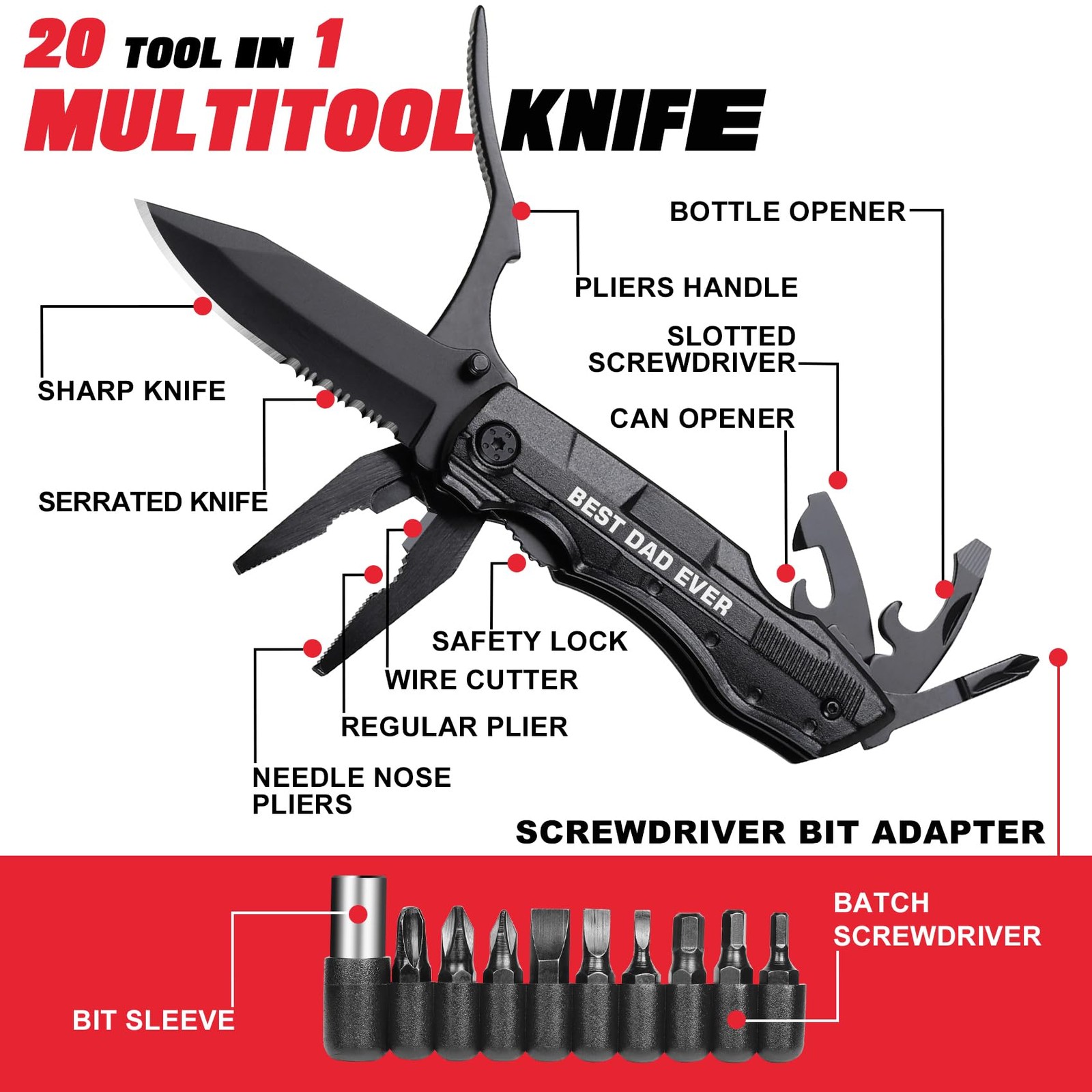 Dad Gifts from Daughter Son, BEST DAD EVER Multitool Knife, Dad Gifts for Chr…