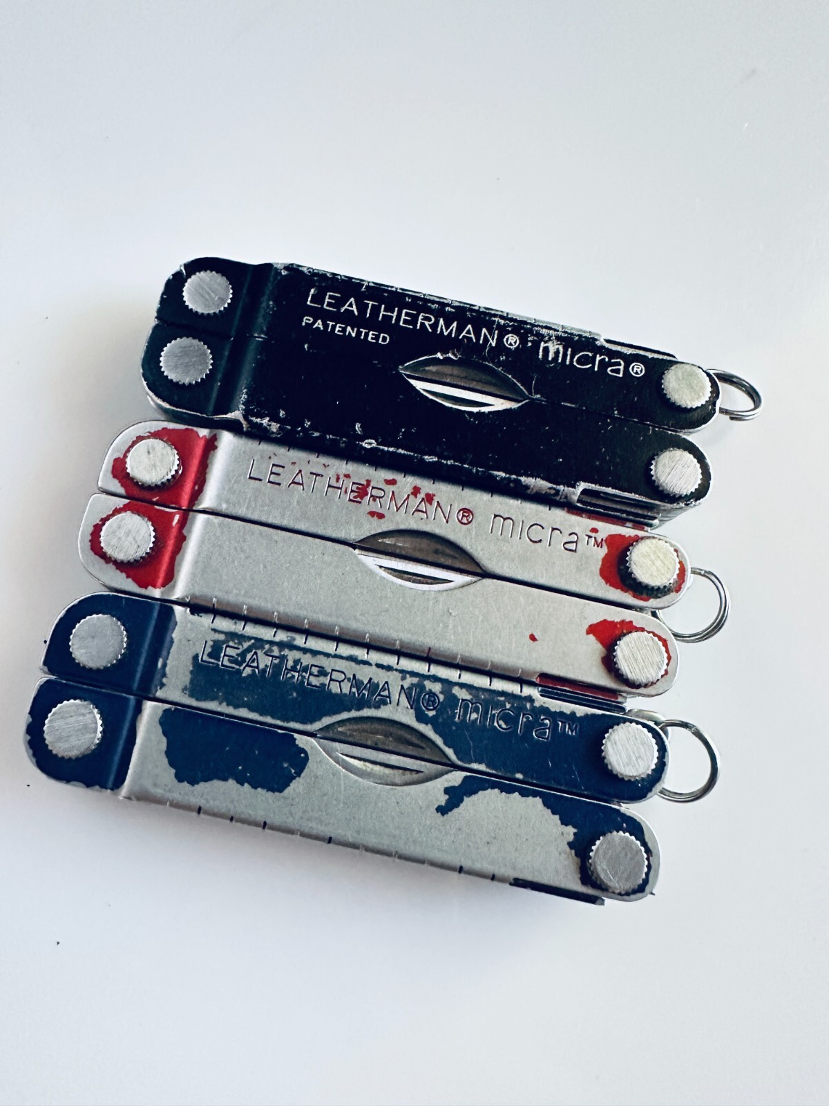 3 Vintage Leatherman Micra Red Blue Black Multi Tool Knife
