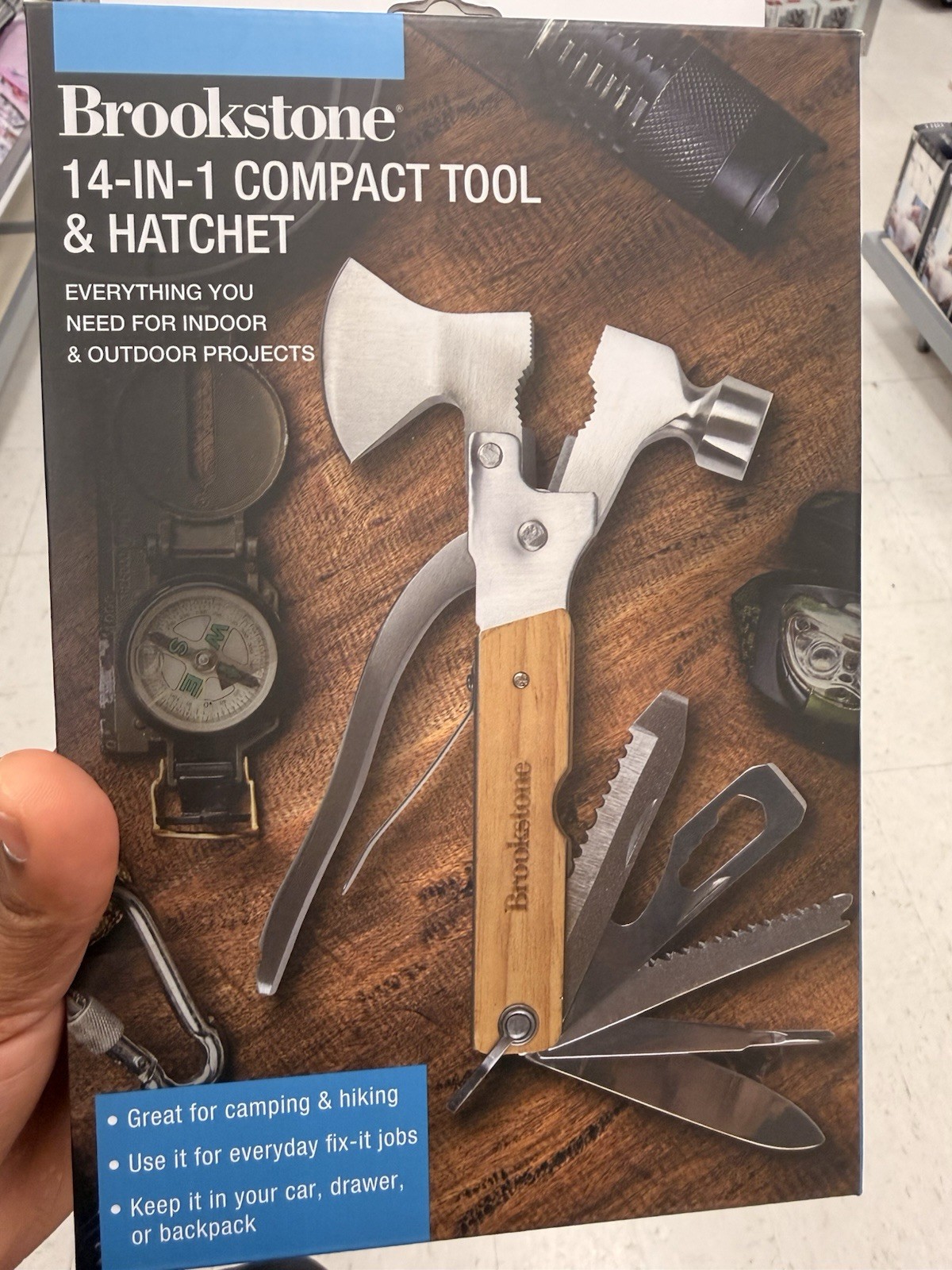Brookstone 14-in-1 Hatchet Multi-Tool Stainless Steel Knife, Pliers, Hammer