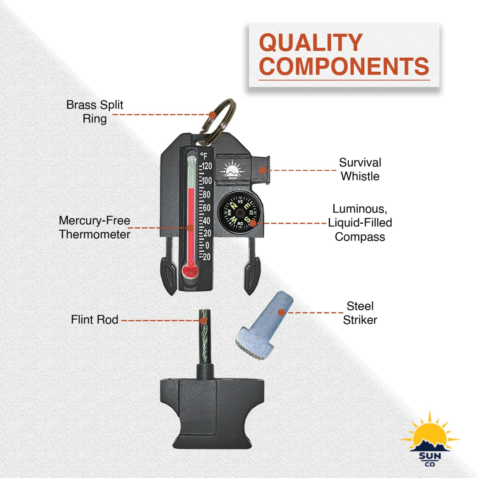 Sun Company Outsider – 4-in-1 Survival Multi-Tool | Compass and Fire Starter
