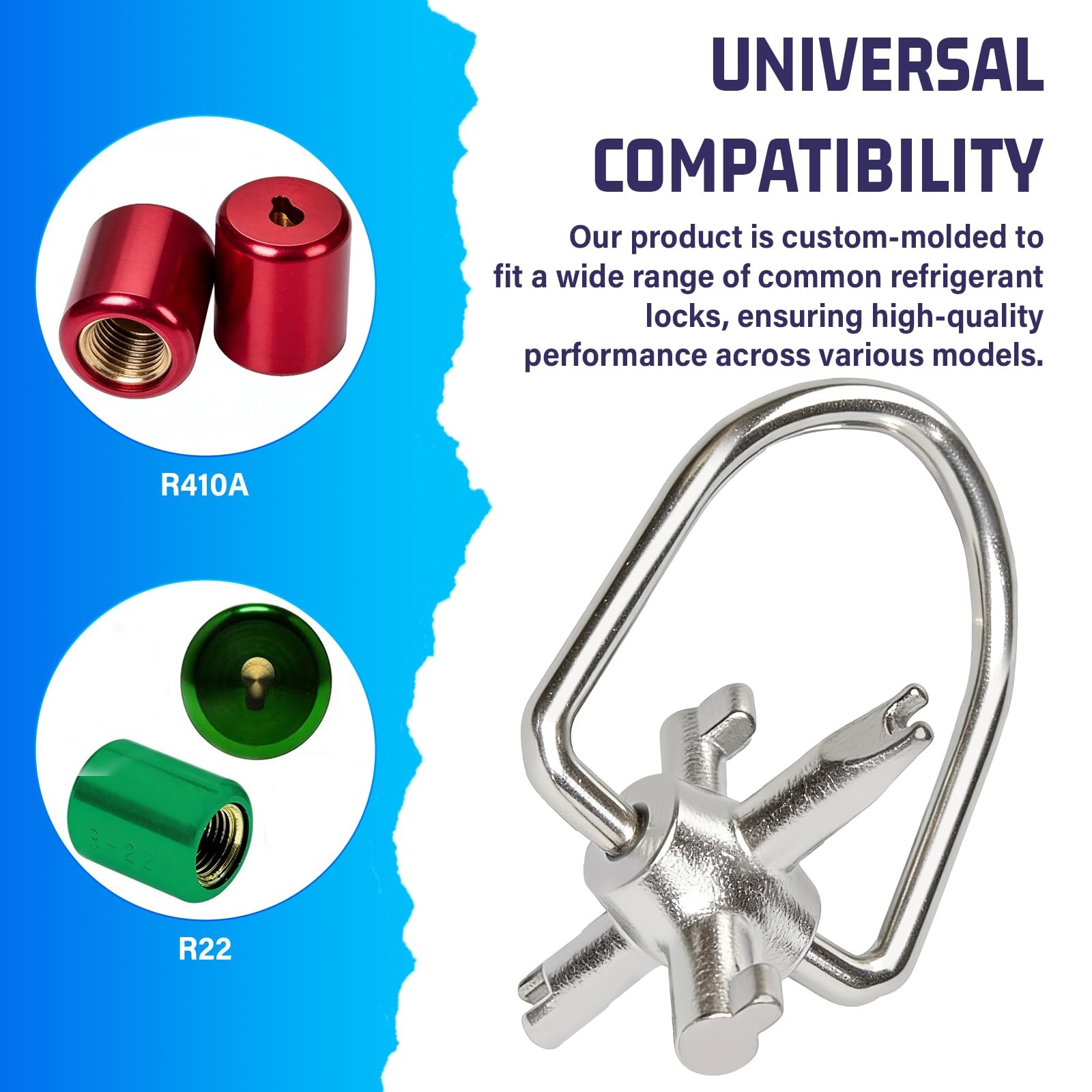 HVAC Refrigerant Locking Cap Key 4in1 Tool Universal Triple Use R410A R22