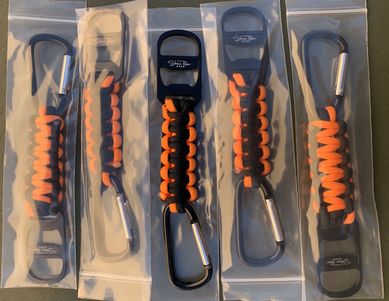 Lot 5 NEW Stone River Gear Paracord Keychain With Bottle Opener & Carabiner