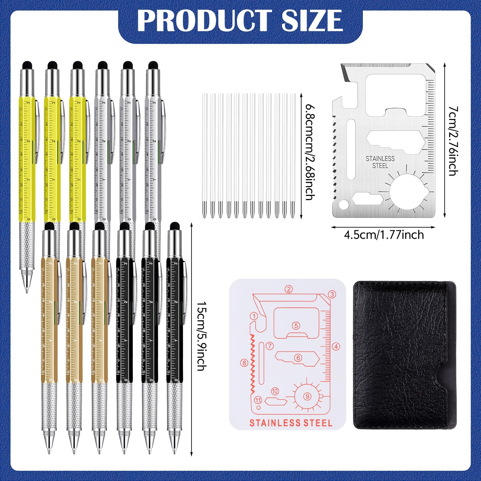 36 PCS Multitool Pen Gift Bulk For Men 6 in 1 Tool Stainless Steel Color