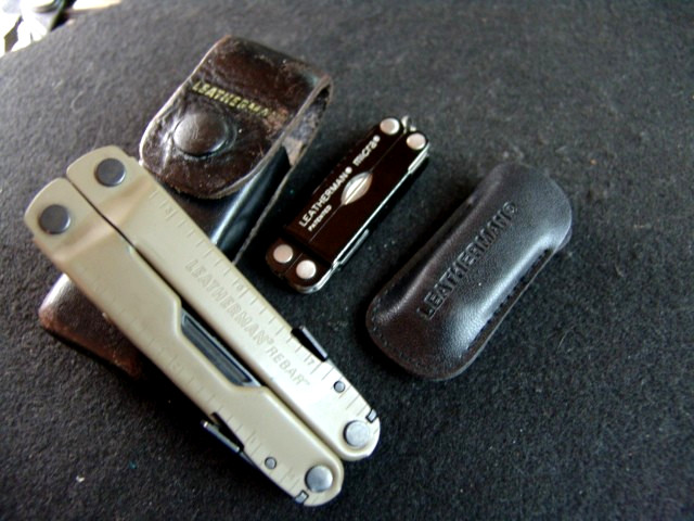 LEATHERMAN REBAR-COYOTE TAN-MULTI TOOL & MICRA-EXCELLENT-BOTH W/ POUCHES-LOT- 2