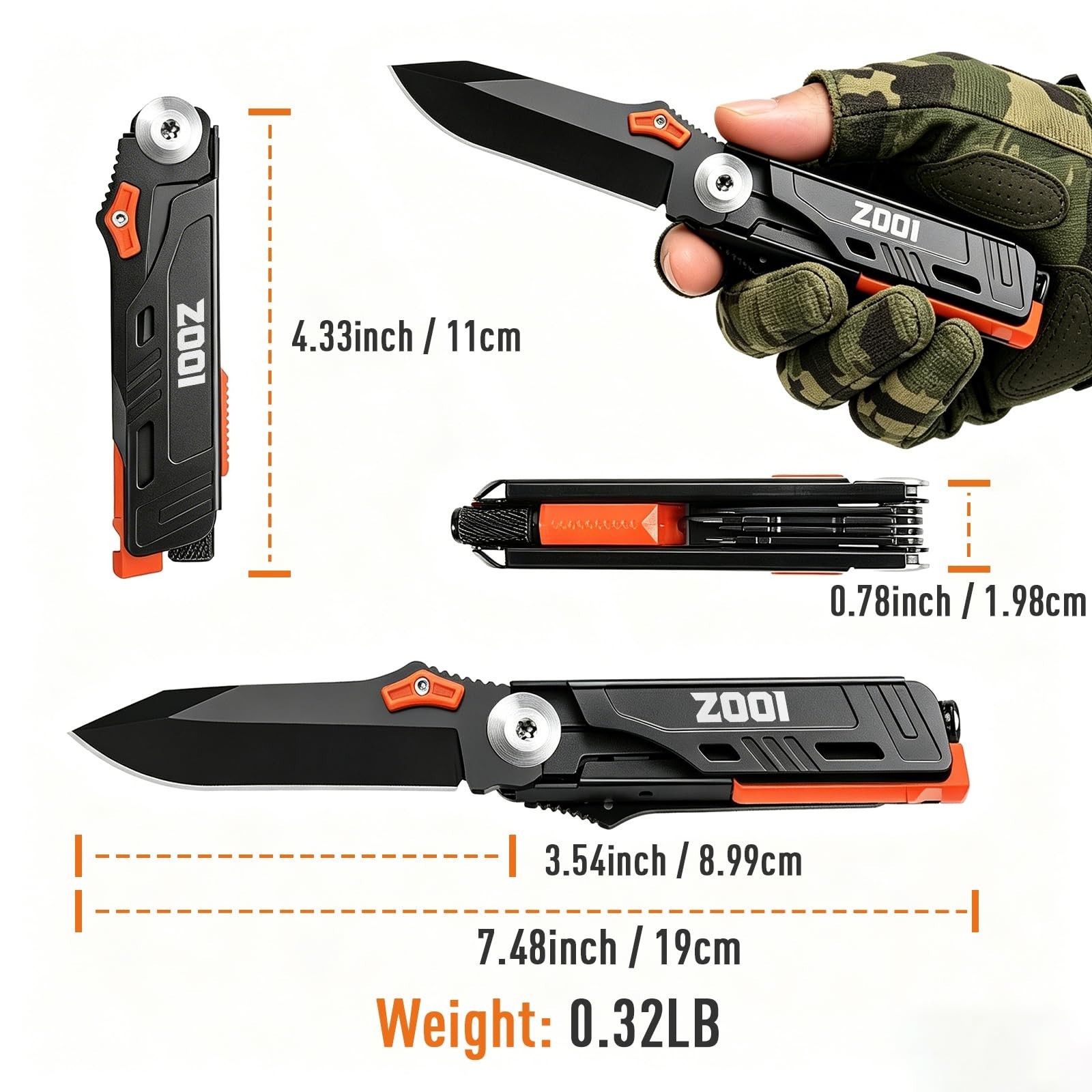 12-in-1 Pocket Multitool with LED Fire Starter – Perfect Gifts for Men, EDC Gear