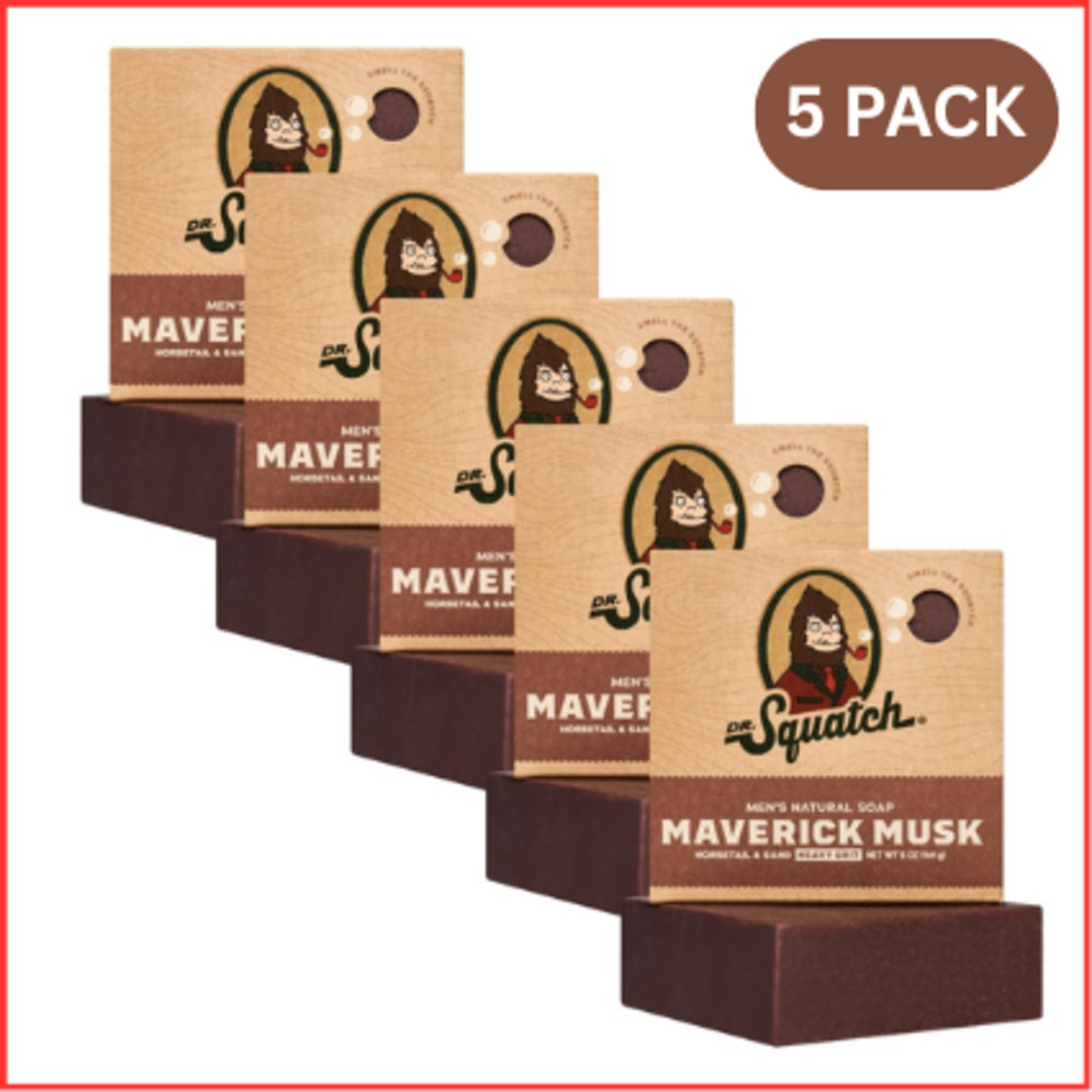 NATURAL BAR SOAP for Men Cold Process Soap Maverick Musk 5oz 5 Pack DR. SQUATCH