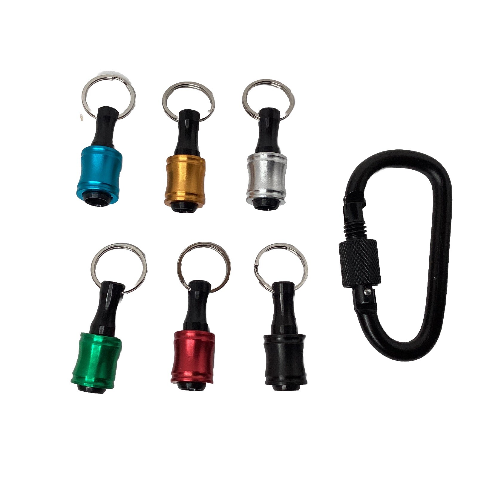 Keychain Tool 1/4 Inch Hex Bit 6 Piece With Carabiner Colorful Aluminum Gift