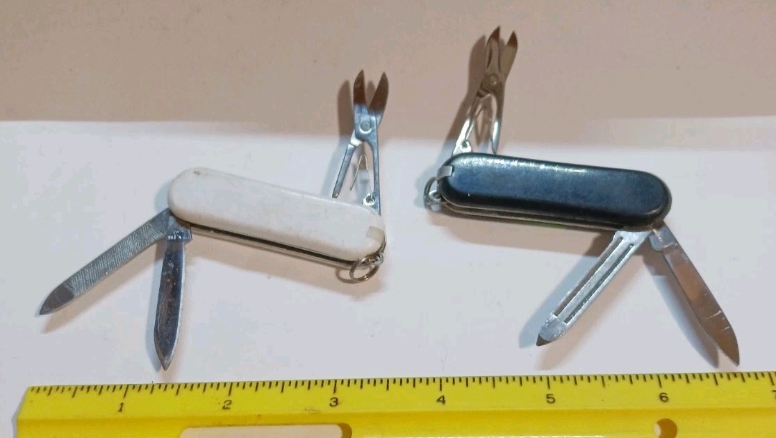 Lot of 2 Pocket Multi-Tools – Scissors Blade File Tweezers Toothpick – Keychain