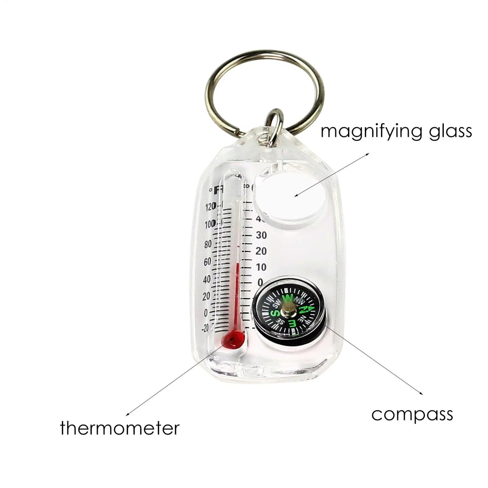 Mini Survival Compass Keychain Thermometer Outdoor Camping Tool
