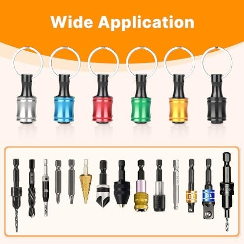 60PCS Keychain Bit Holder Set, 1/4″ Hex Drill & Screwdriver Bit Holders, Tool Gi
