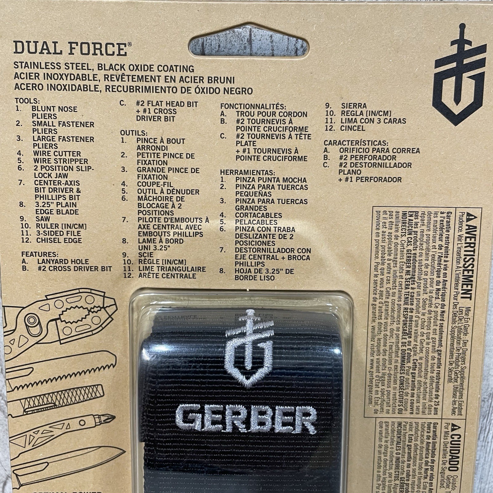 Gerber Dual Force Multi-Tool 12-in-1 Black Pliers Heavy Duty + Sheath Cutter New