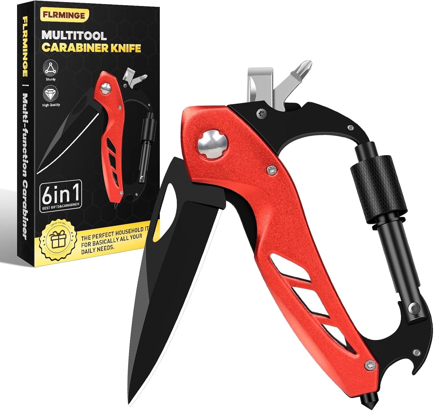 Multitool Carabiner W/ Pocket Knife Survival Gear Camping Hiking，EDC Carabiners
