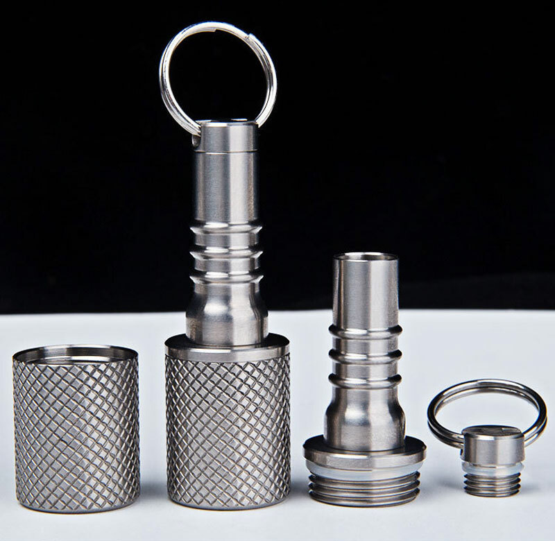 Titanium Keychain Waterproof Box Sealed Container Portable Outdoor Pendant EDC